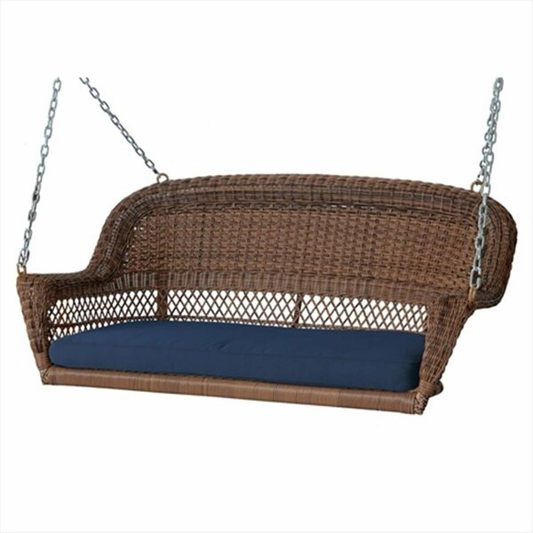 Propation Honey Wicker Porch Swing With Blue Cushion PR2438987